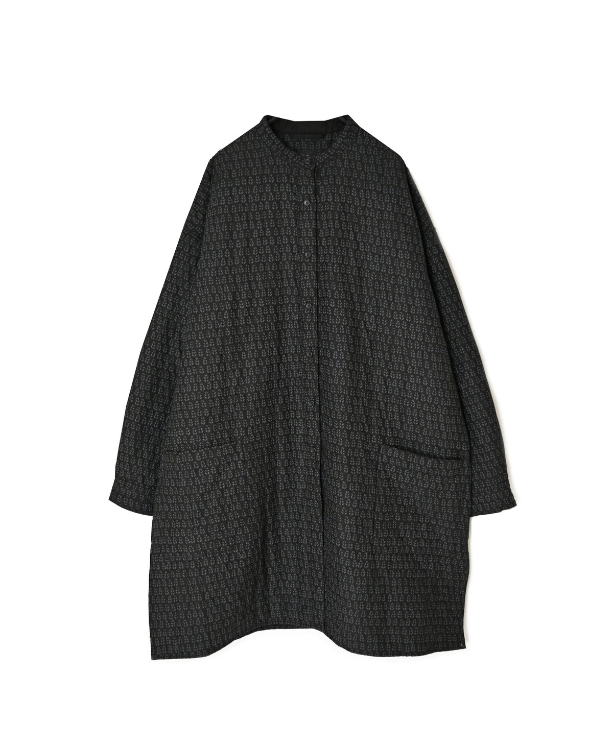 INMDS26724 80s VOILE LITTLE TREE BLOCK PRINT VERTICAL STITCHED BANDED COLLAR SHIRTS