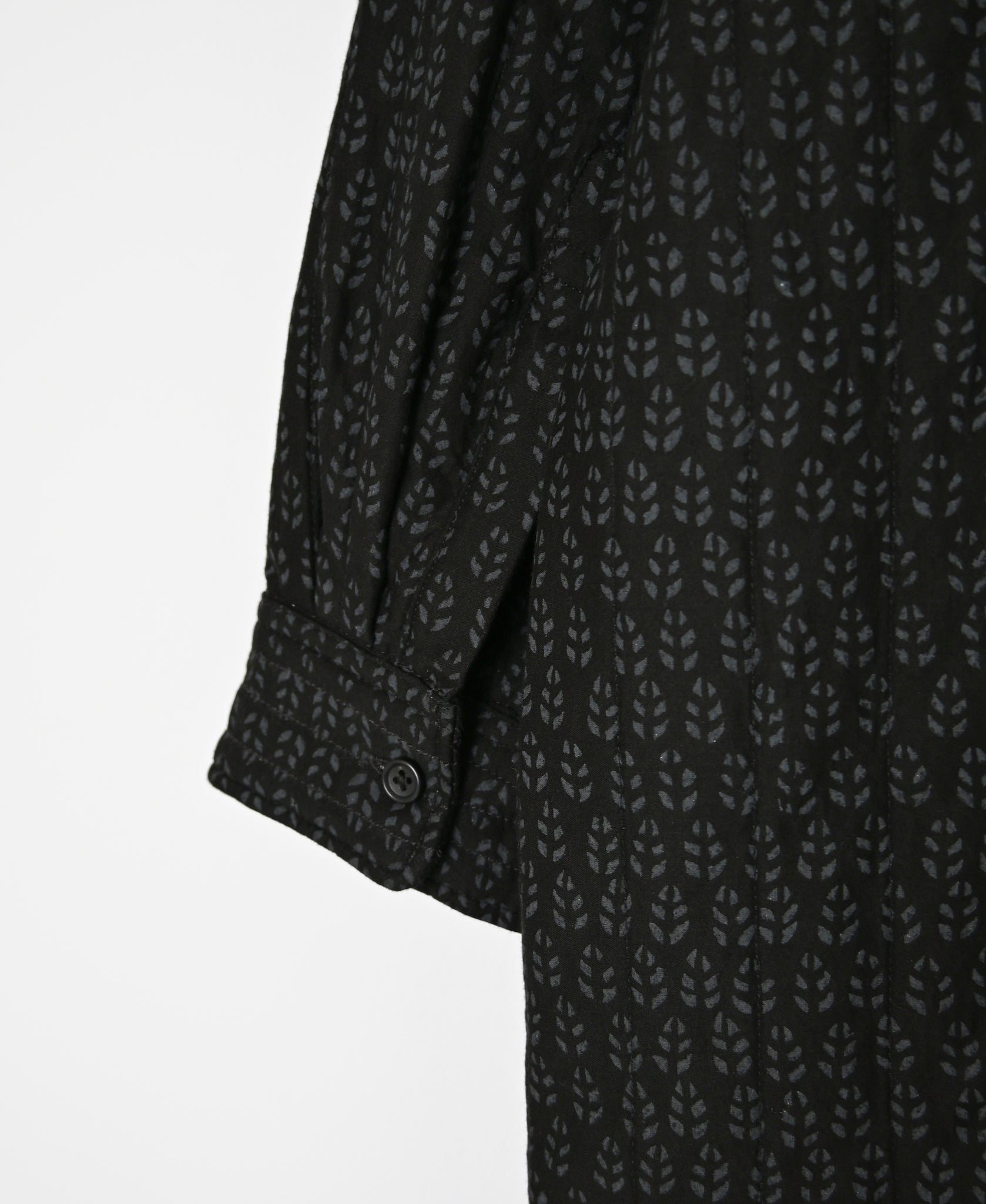 INMDS26724 80s VOILE LITTLE TREE BLOCK PRINT VERTICAL STITCHED BANDED COLLAR SHIRTS