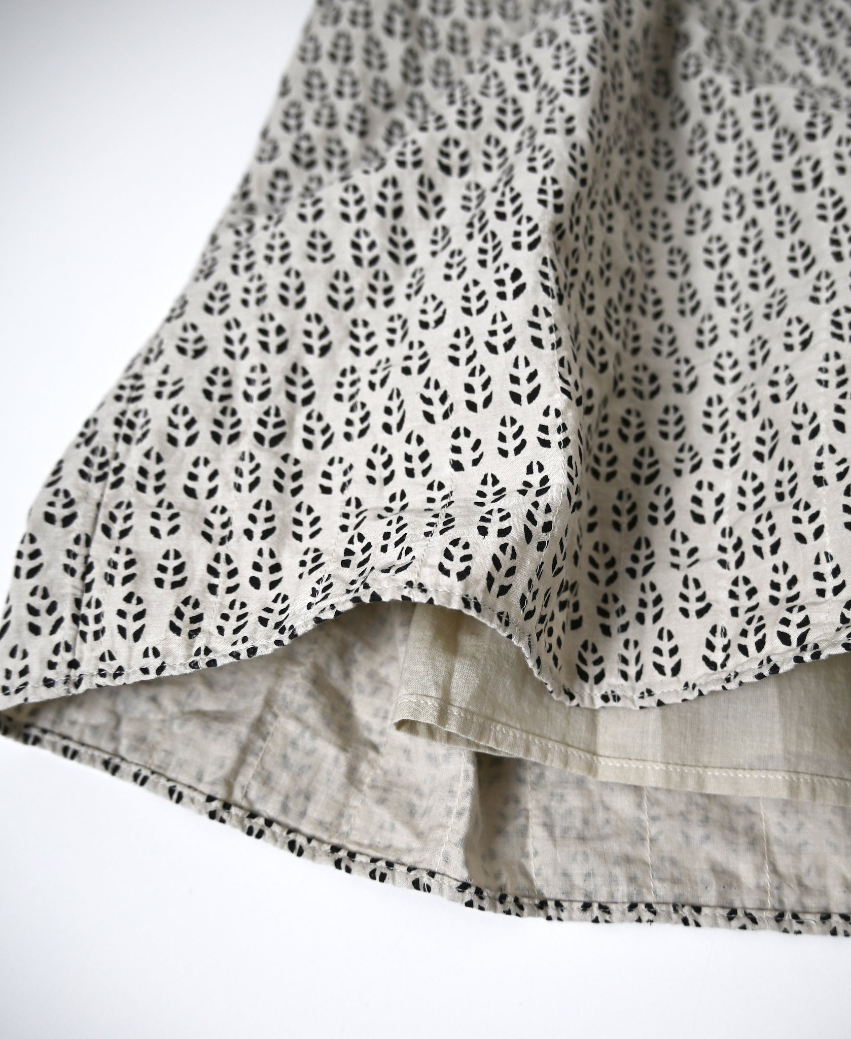 INMDS26725 80s VOILE LITTLE TREE BLOCK PRINT GATHERED SKIRT WITH LINING
