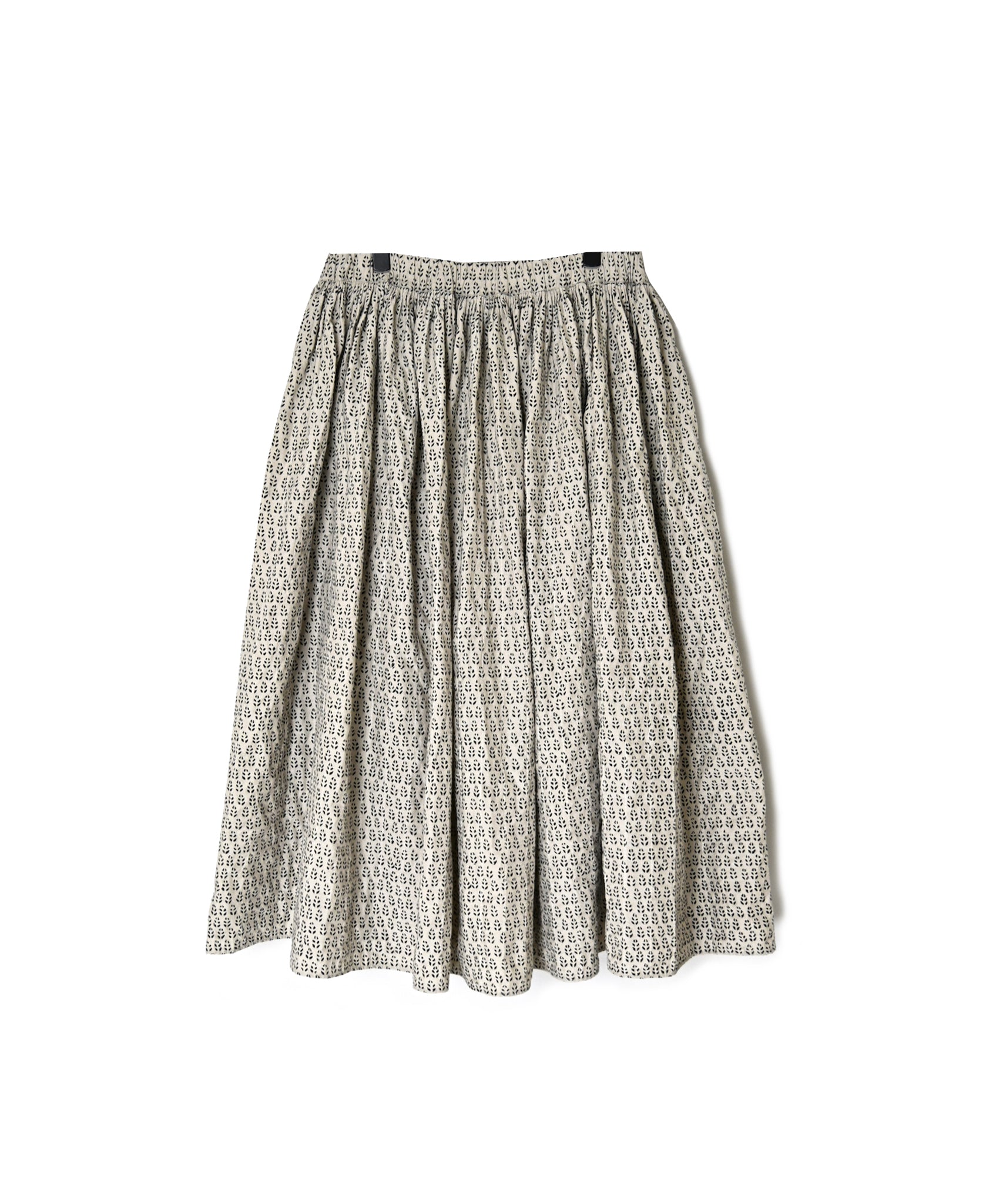 INMDS26725 80s VOILE LITTLE TREE BLOCK PRINT GATHERED SKIRT WITH LINING