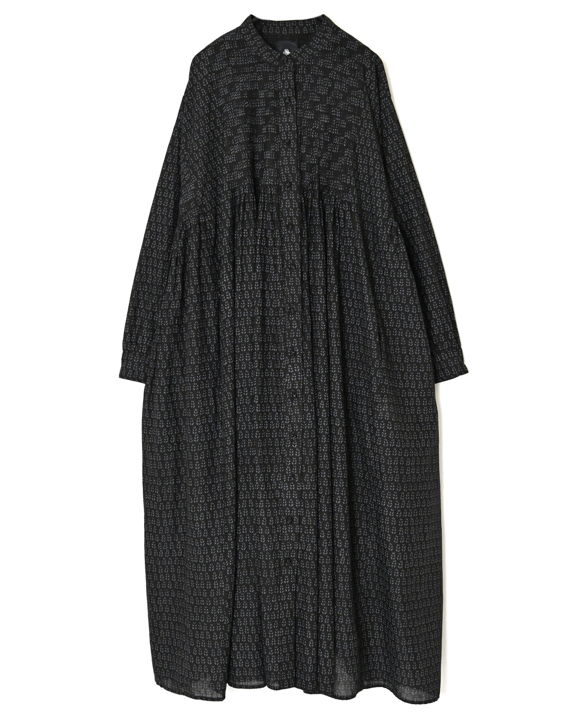 INMDS26727 80s VOILE LITTLE TREE BLOCK PRINT MINI PINTUCK BANDED COLLAR SHIRTS DRESS