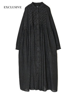 【オンライン別注】INMDS26727 80s VOILE LITTLE TREE BLOCK PRINT MINI PINTUCK BANDED COLLAR SHIRTS DRESS