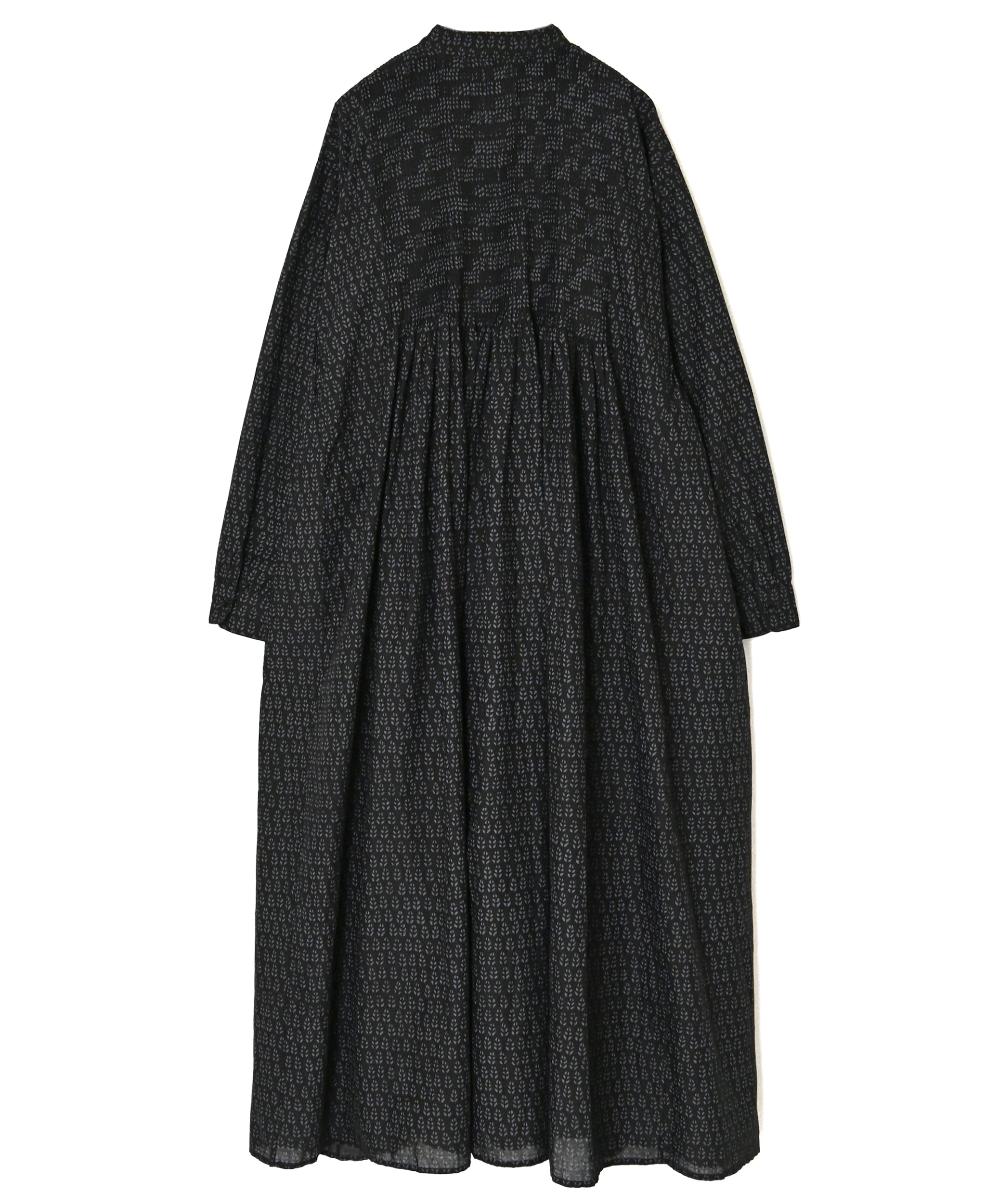 INMDS26727 80s VOILE LITTLE TREE BLOCK PRINT MINI PINTUCK BANDED COLLAR SHIRTS DRESS