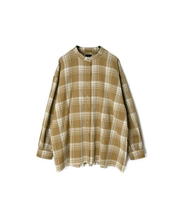 INMDS26741 HANDWOVEN HEAVY COTTON UNIQUE GINGHAM CHECK BANDED COLLAR SHIRTS WITH INVERTED PLEATS