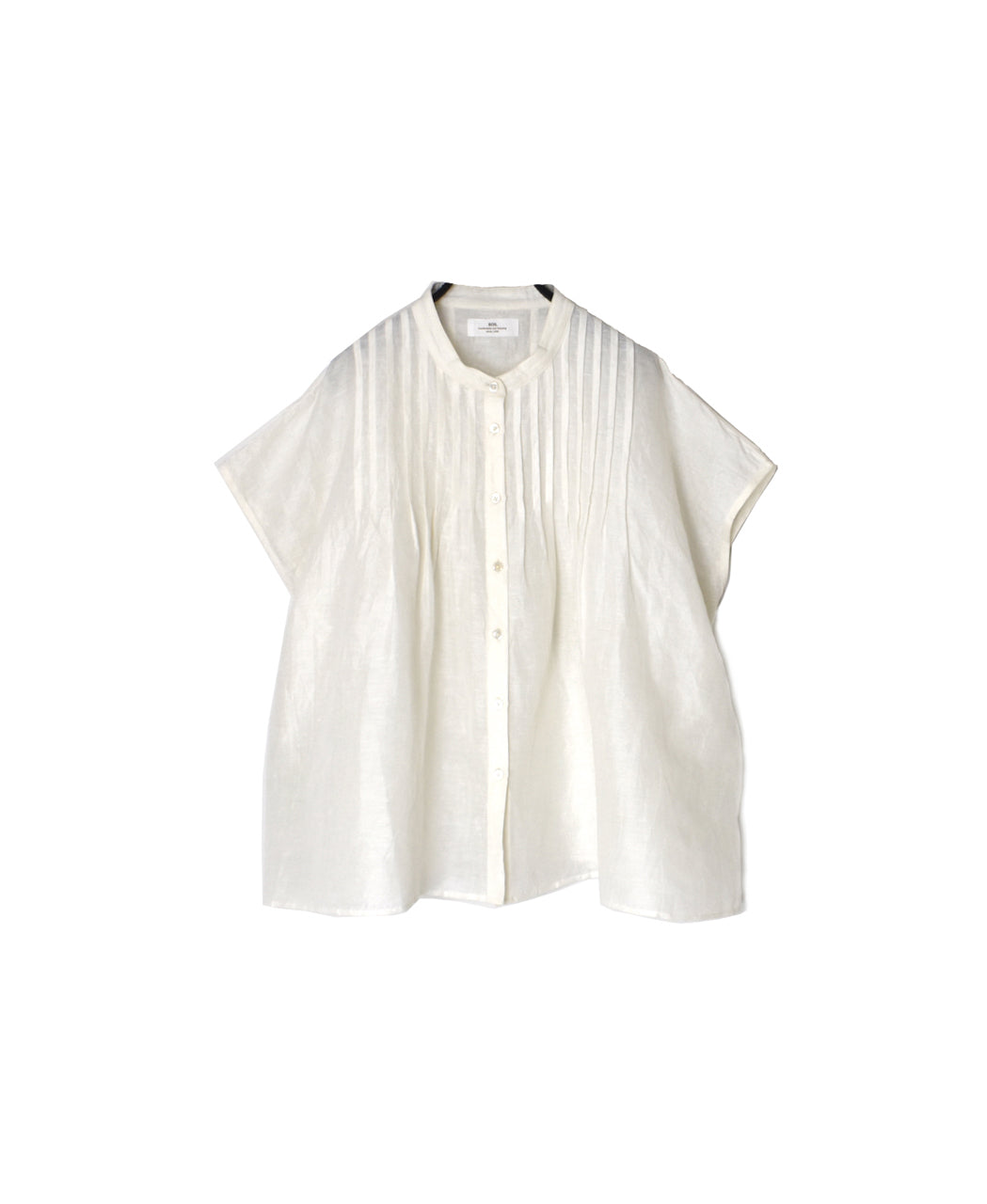 INSL26321 60s AUTO LOOM COTTON/LINEN PLAIN BANDED COLLAR FRENCH/SL PINTUCK SHIRTS