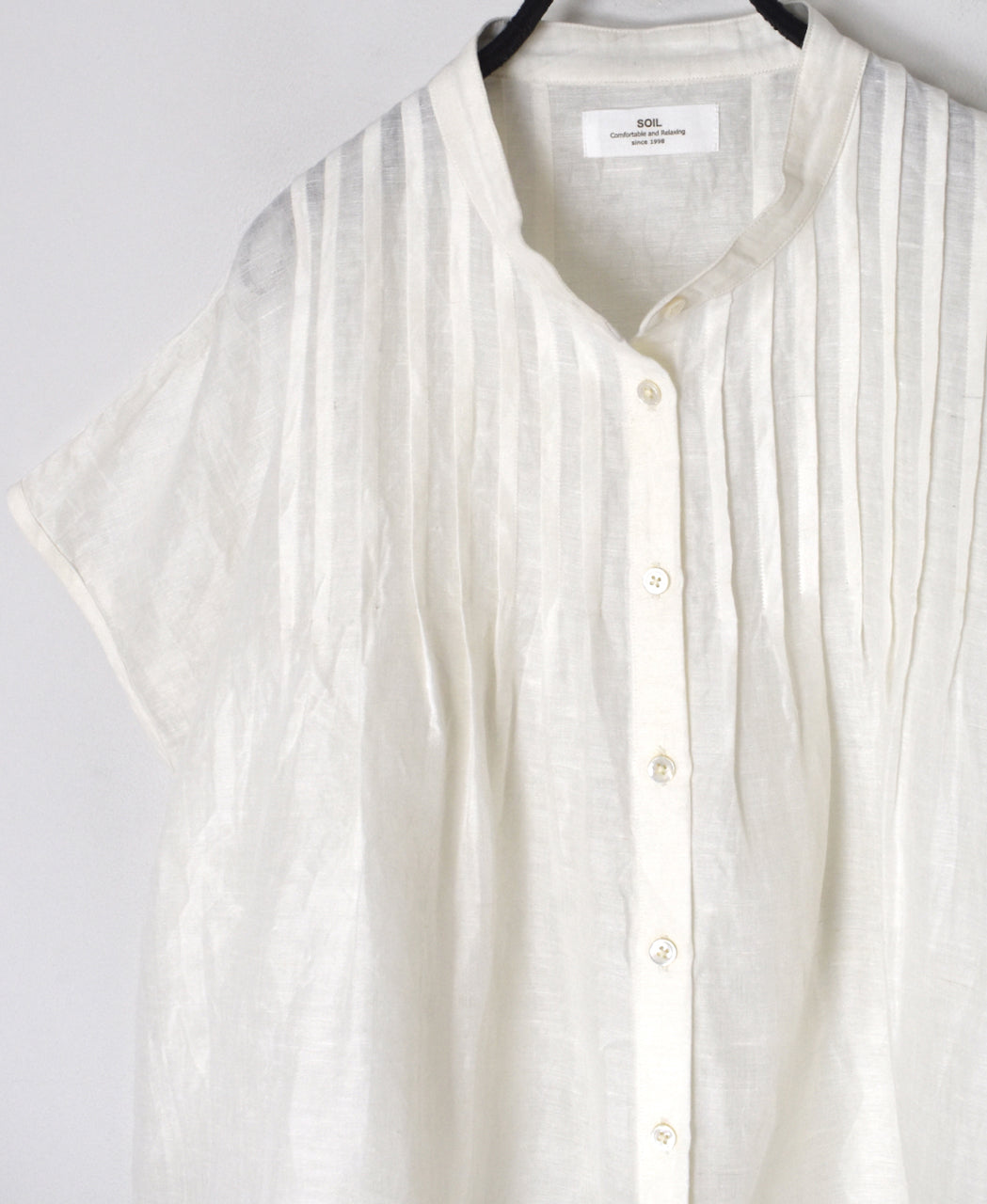 INSL26321 60s AUTO LOOM COTTON/LINEN PLAIN BANDED COLLAR FRENCH/SL PINTUCK SHIRTS