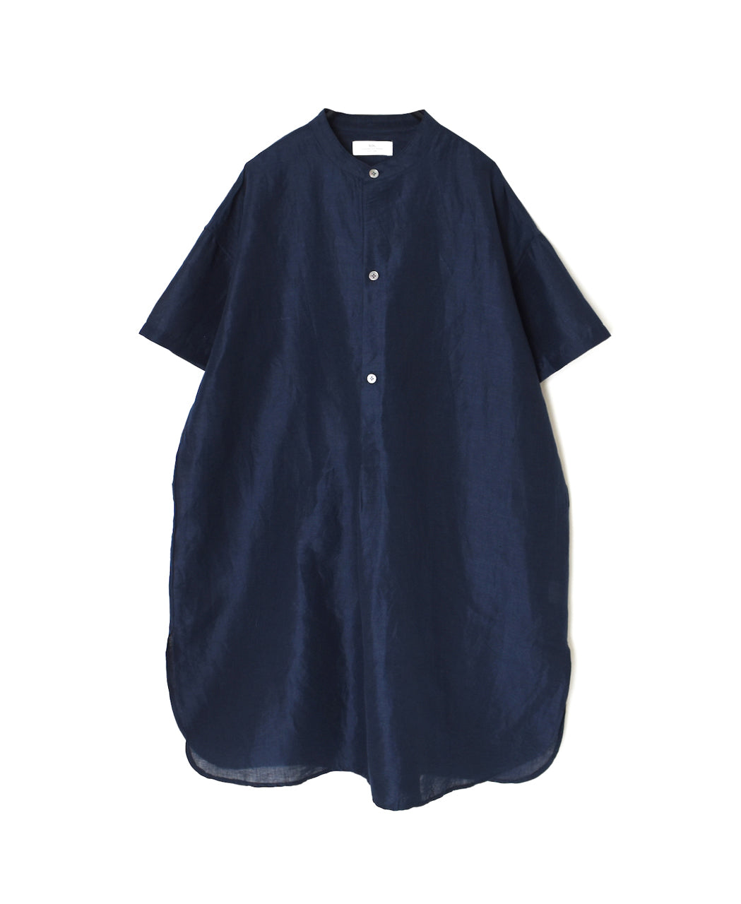 INSL26323 60s AUTO LOOM COTTON/LINEN PLAIN BANDED COLLAR S/SL TUNIC