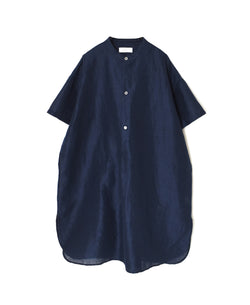 INSL26323 60s AUTO LOOM COTTON/LINEN PLAIN BANDED COLLAR S/SL TUNIC