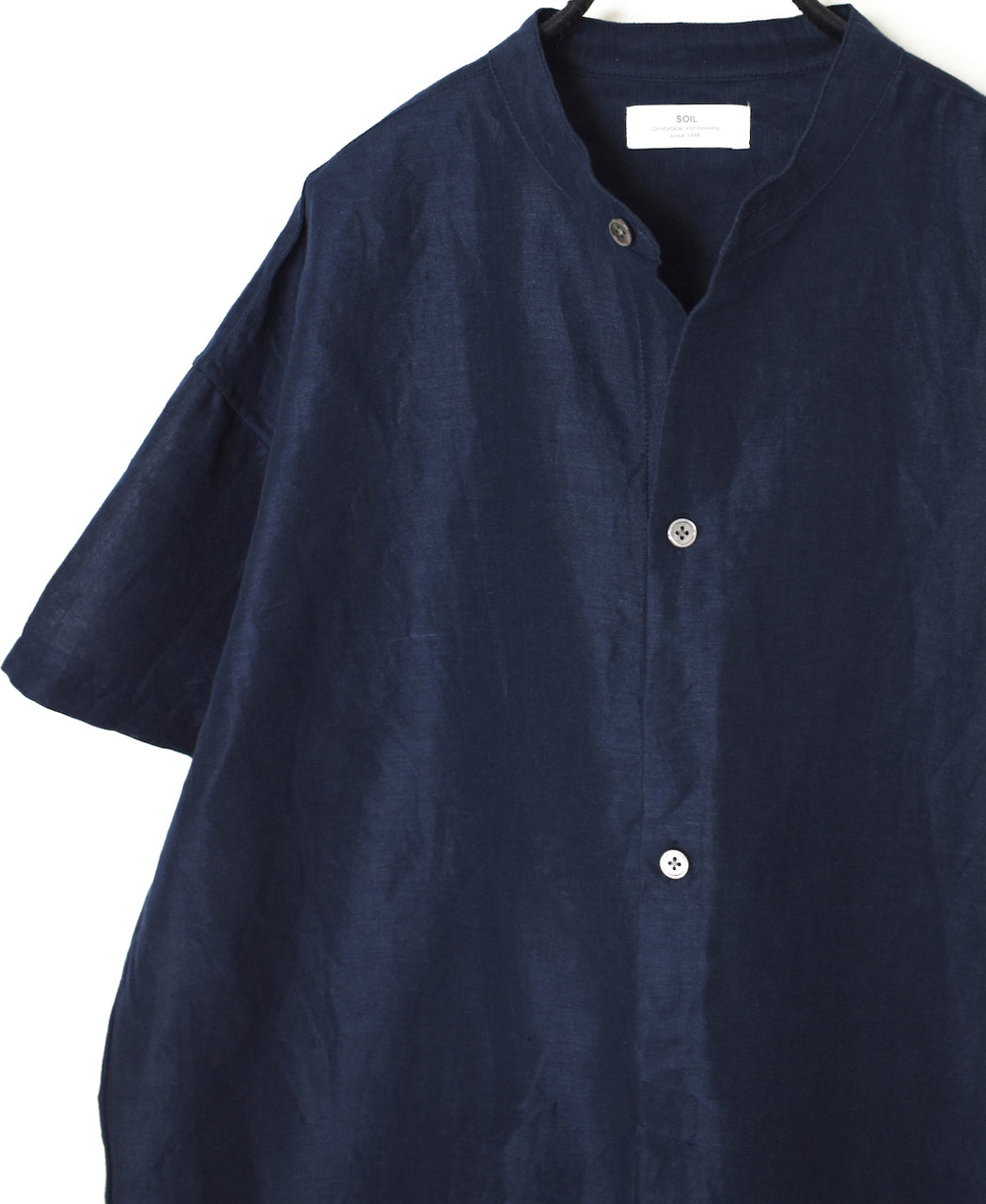INSL26323 60s AUTO LOOM COTTON/LINEN PLAIN BANDED COLLAR S/SL TUNIC
