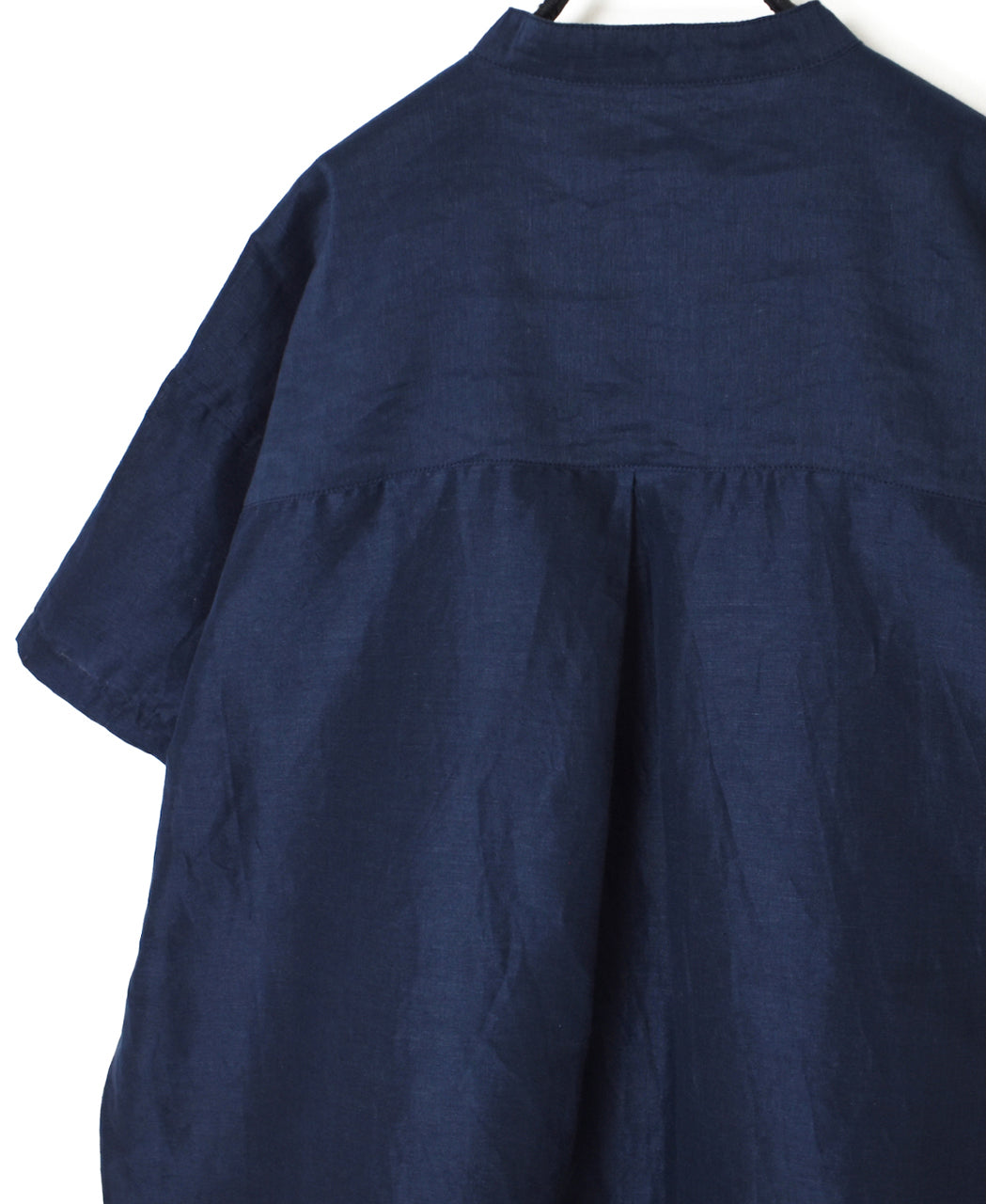 INSL26323 60s AUTO LOOM COTTON/LINEN PLAIN BANDED COLLAR S/SL TUNIC