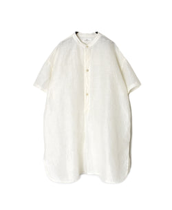 INSL26323 60s AUTO LOOM COTTON/LINEN PLAIN BANDED COLLAR S/SL TUNIC