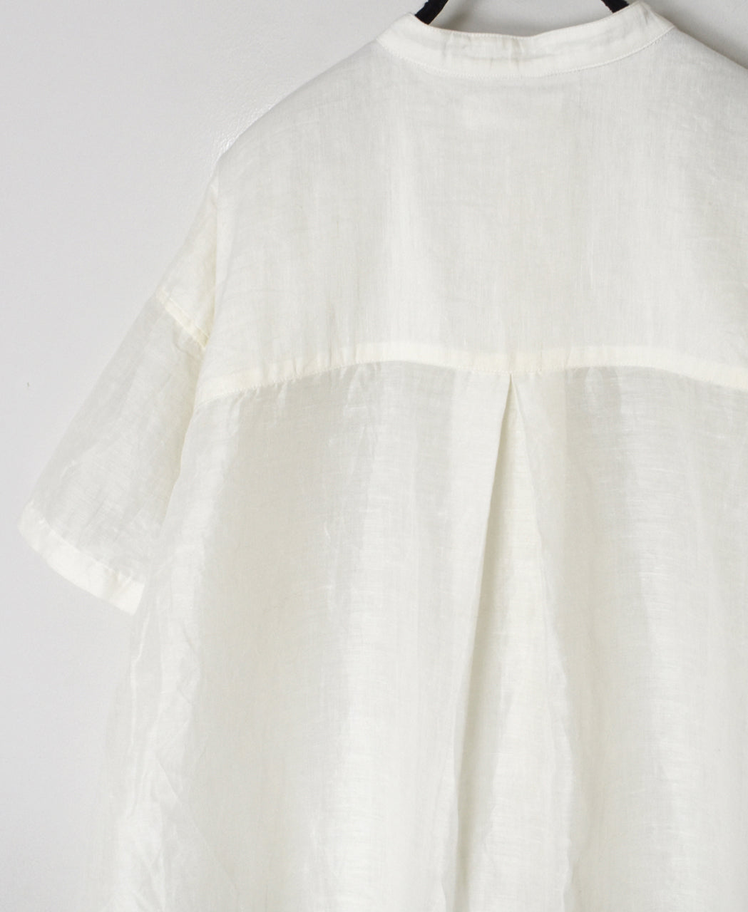 INSL26323 60s AUTO LOOM COTTON/LINEN PLAIN BANDED COLLAR S/SL TUNIC
