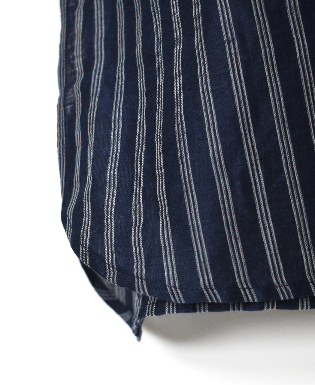 INSL26333 60s AUTO LOOM COTTON/LINEN STRIPE BANDED COLLAR S/SL TUNIC