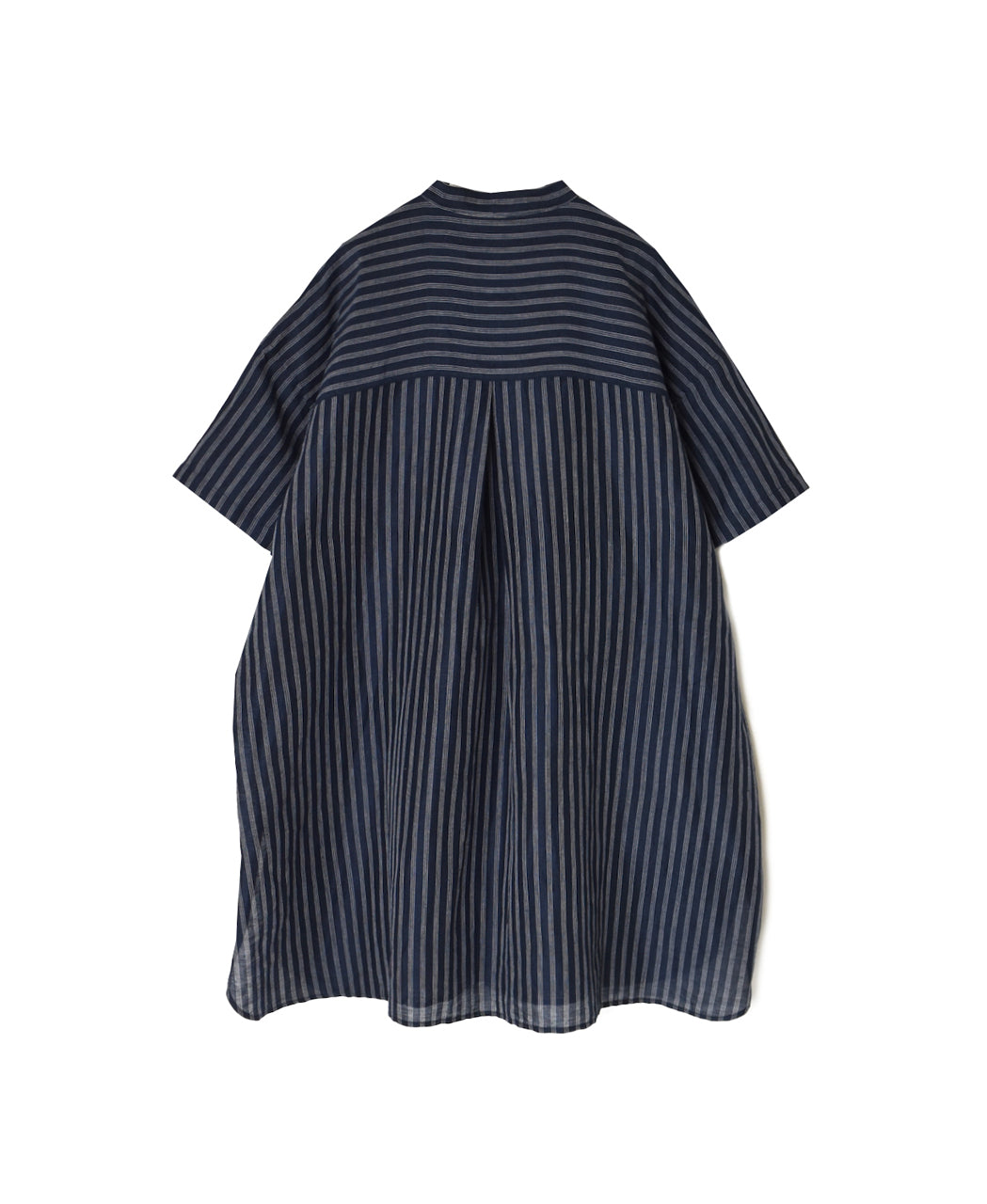 INSL26333 60s AUTO LOOM COTTON/LINEN STRIPE BANDED COLLAR S/SL TUNIC
