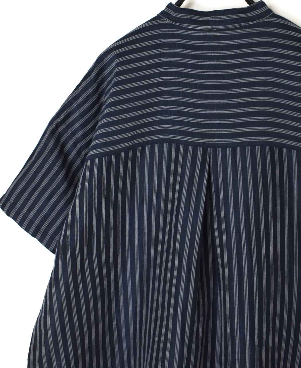 INSL26333 60s AUTO LOOM COTTON/LINEN STRIPE BANDED COLLAR S/SL TUNIC