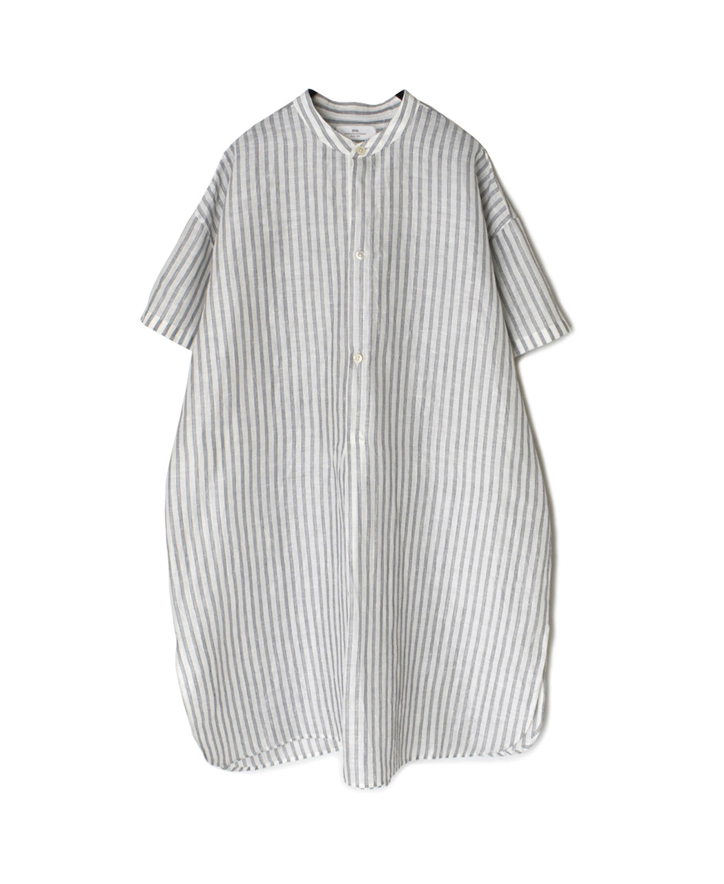 INSL26333 60s AUTO LOOM COTTON/LINEN STRIPE BANDED COLLAR S/SL TUNIC