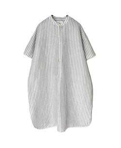 INSL26333 60s AUTO LOOM COTTON/LINEN STRIPE BANDED COLLAR S/SL TUNIC