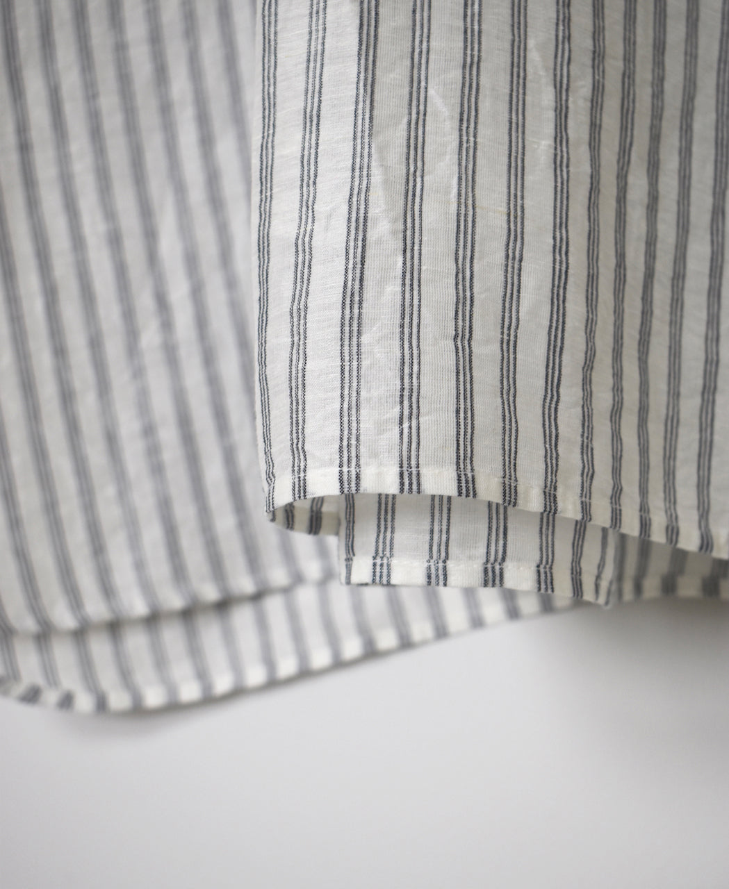 INSL26333 60s AUTO LOOM COTTON/LINEN STRIPE BANDED COLLAR S/SL TUNIC