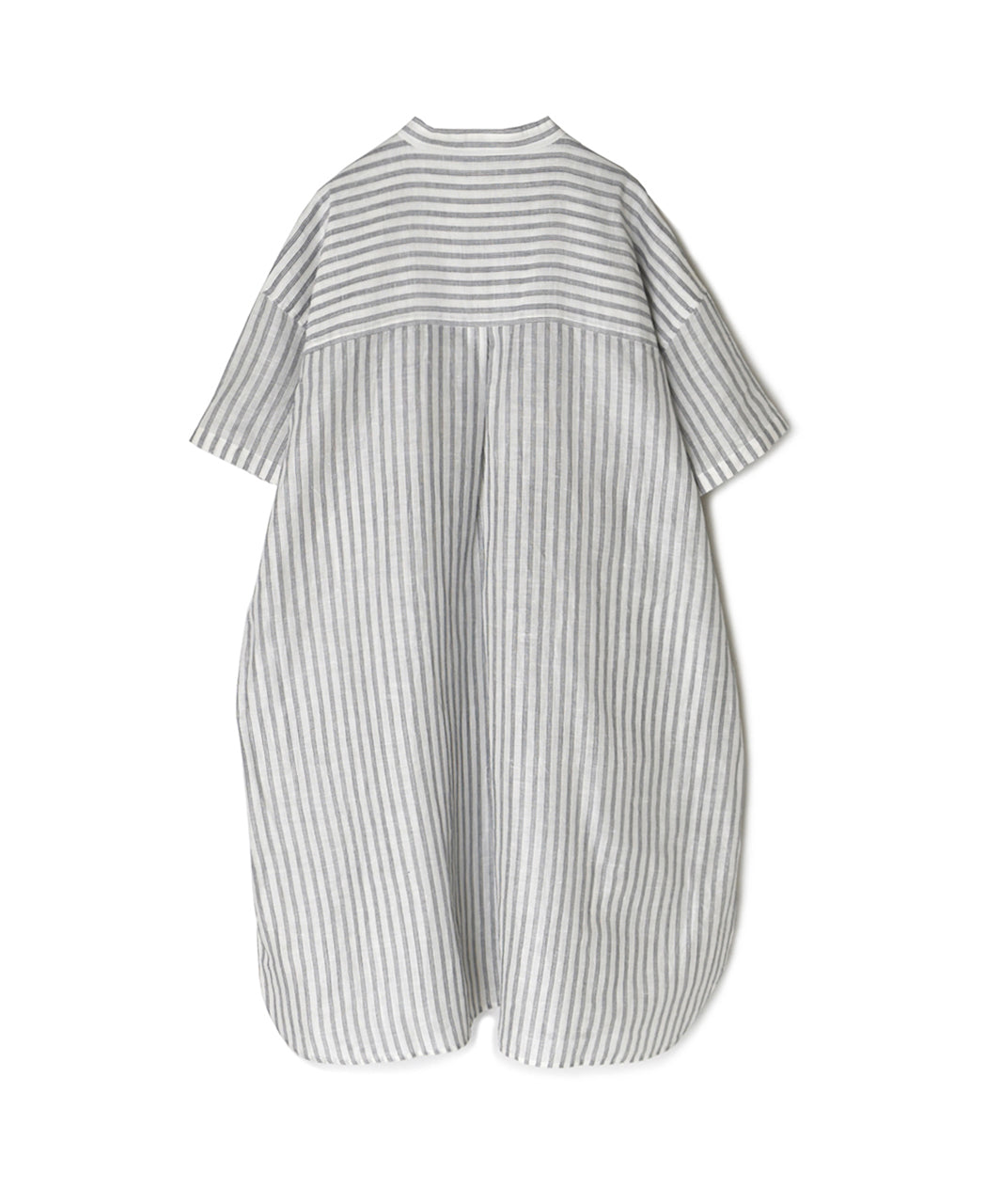 INSL26333 60s AUTO LOOM COTTON/LINEN STRIPE BANDED COLLAR S/SL TUNIC