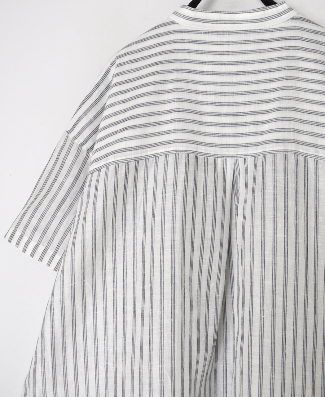 INSL26333 60s AUTO LOOM COTTON/LINEN STRIPE BANDED COLLAR S/SL TUNIC