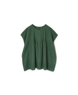 INSL26342 80s VOILE PLAIN WITH CUT WORK LACE CREW NECK FRENCH/SL SHIRTS WITH PINTUCK