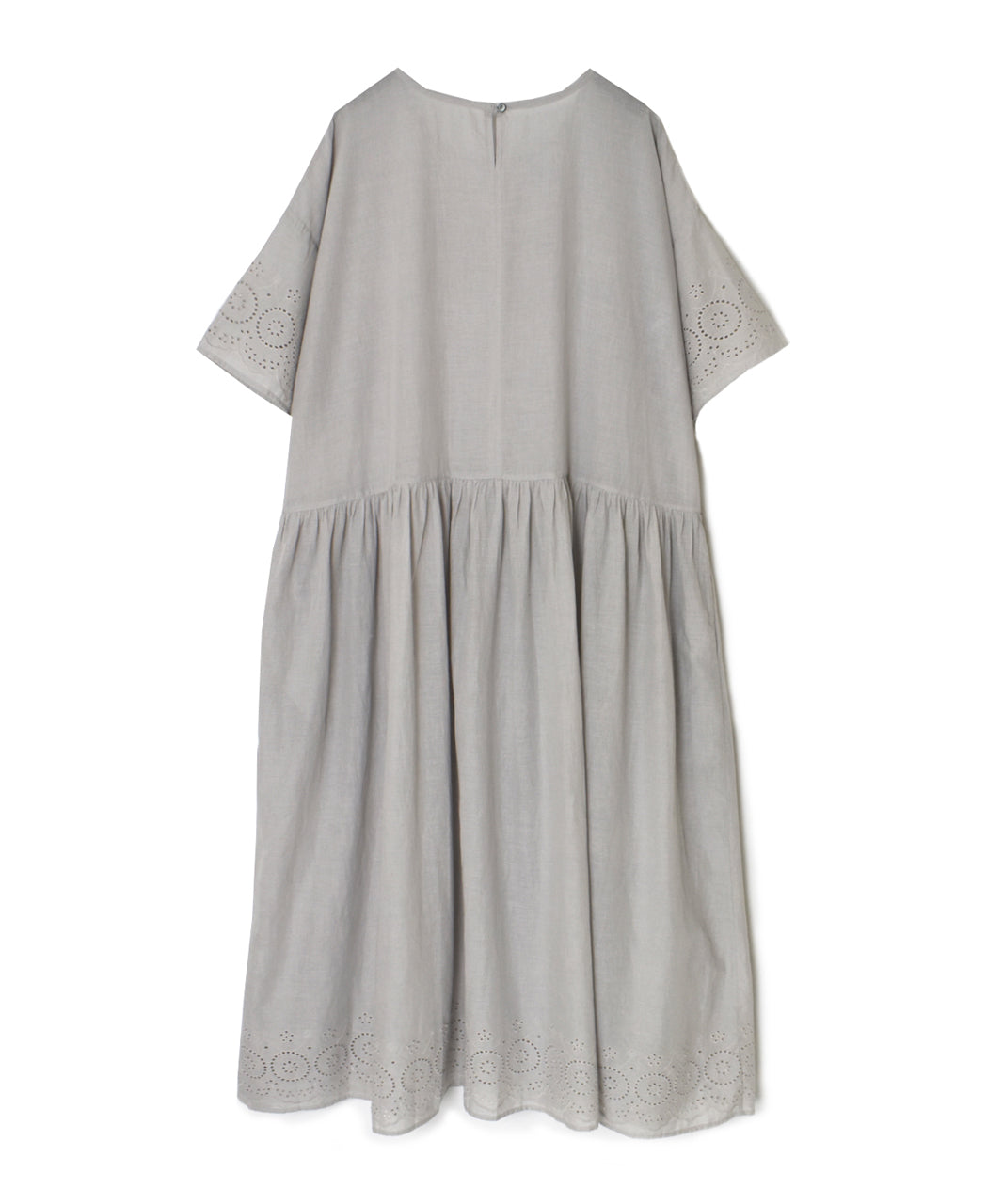 INSL26343 80s VOILE PLAIN WITH CUT WORK LACE CREW NECK PULLOVER DRESS