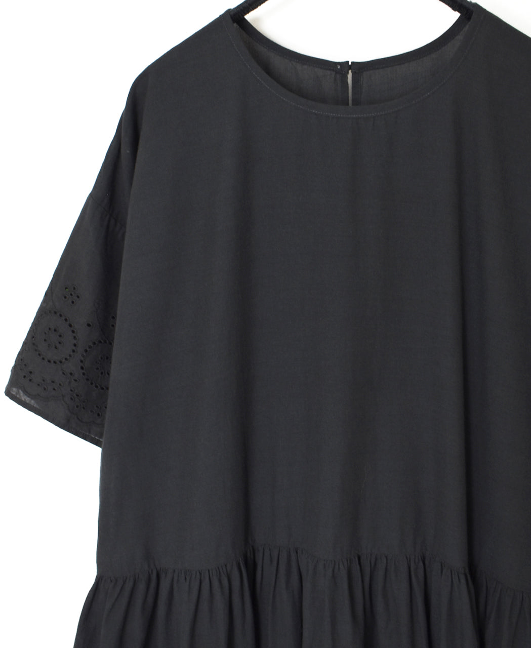 INSL26343 80s VOILE PLAIN WITH CUT WORK LACE CREW NECK PULLOVER DRESS