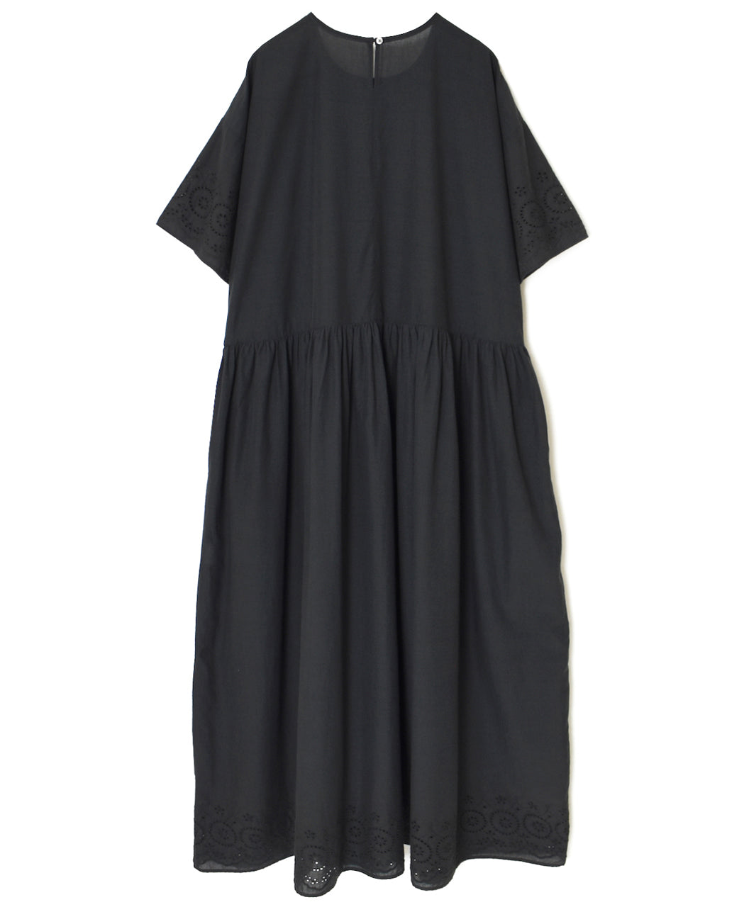 INSL26343 80s VOILE PLAIN WITH CUT WORK LACE CREW NECK PULLOVER DRESS