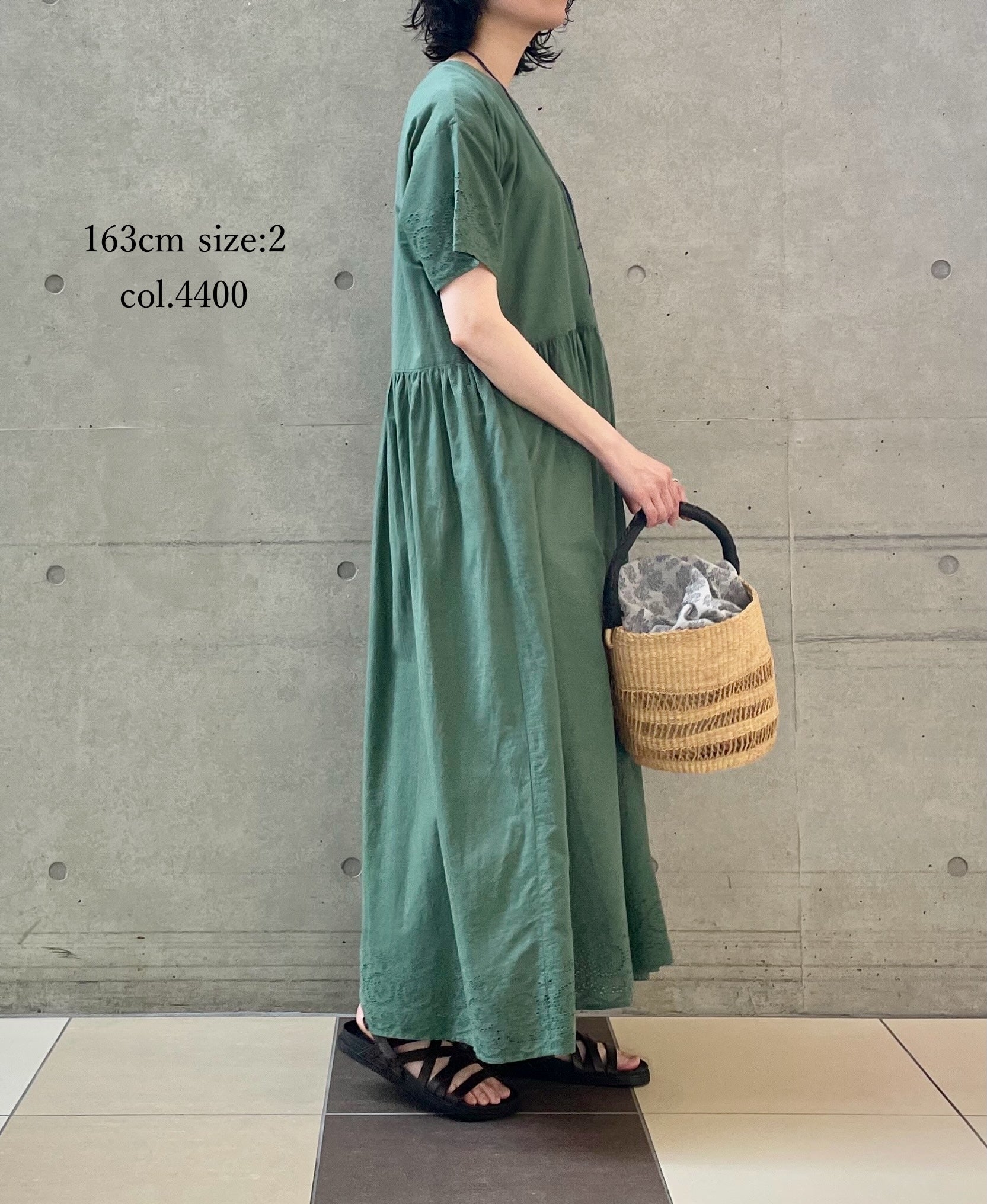INSL26343 80s VOILE PLAIN WITH CUT WORK LACE CREW NECK PULLOVER DRESS