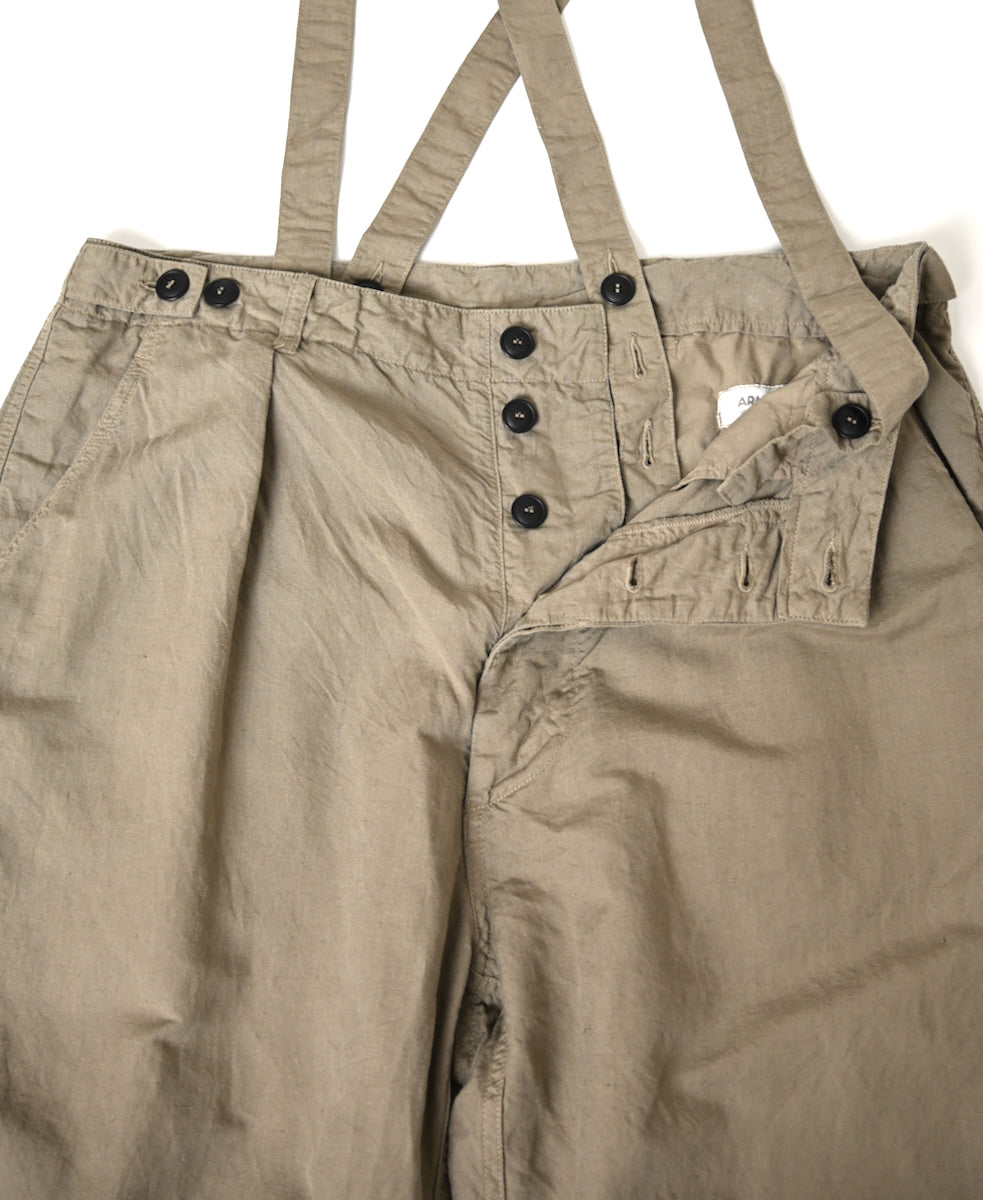 ISNAM2604D LINEN/COTTON PLAIN OVERDYE ADJUSTER TACK PANTS WITH SUSPENDERS