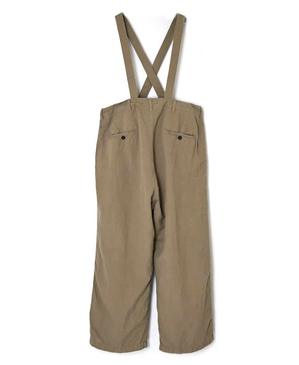 ISNAM2604D LINEN/COTTON PLAIN OVERDYE ADJUSTER TACK PANTS WITH SUSPENDERS