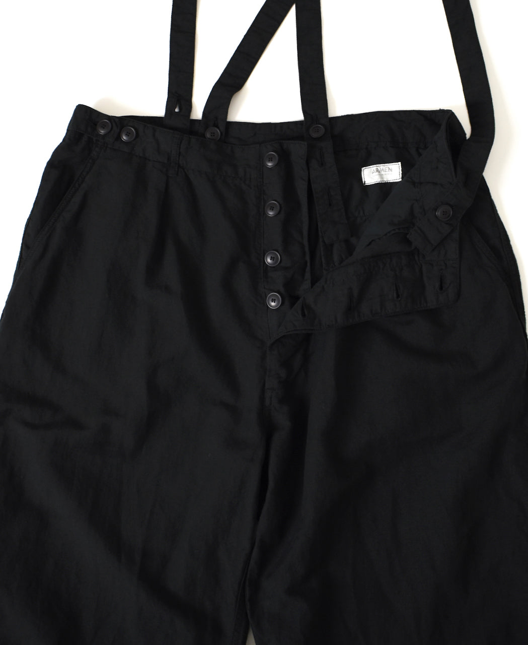 ISNAM2604D LINEN/COTTON PLAIN OVERDYE ADJUSTER TACK PANTS WITH SUSPENDERS