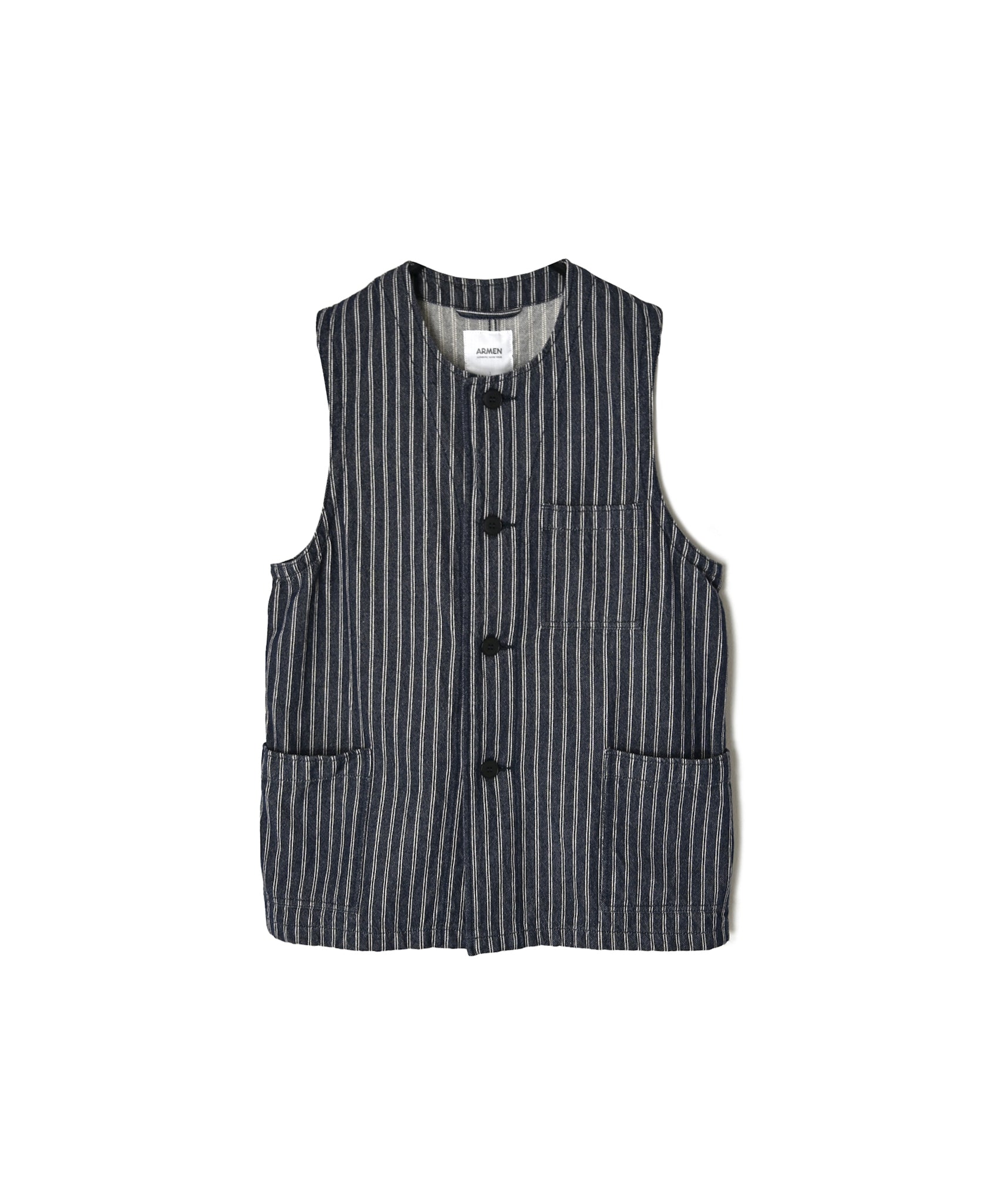 ISNAM2662W YARN DYED INDIGO 2STRIPE WASH VEST