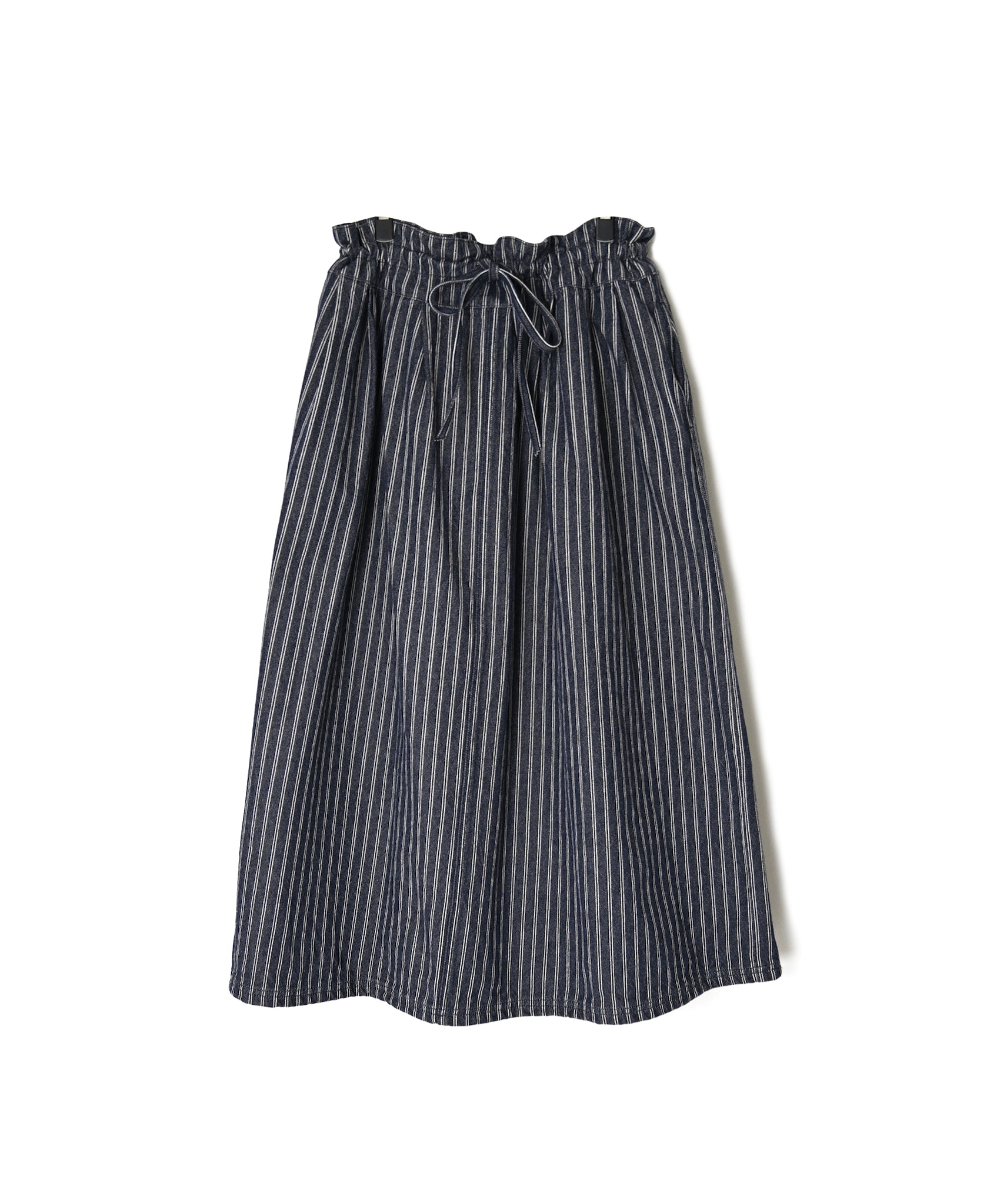 ISNAM2663W YARN DYED INDIGO 2STRIPE WASH PLEATED SKIRT
