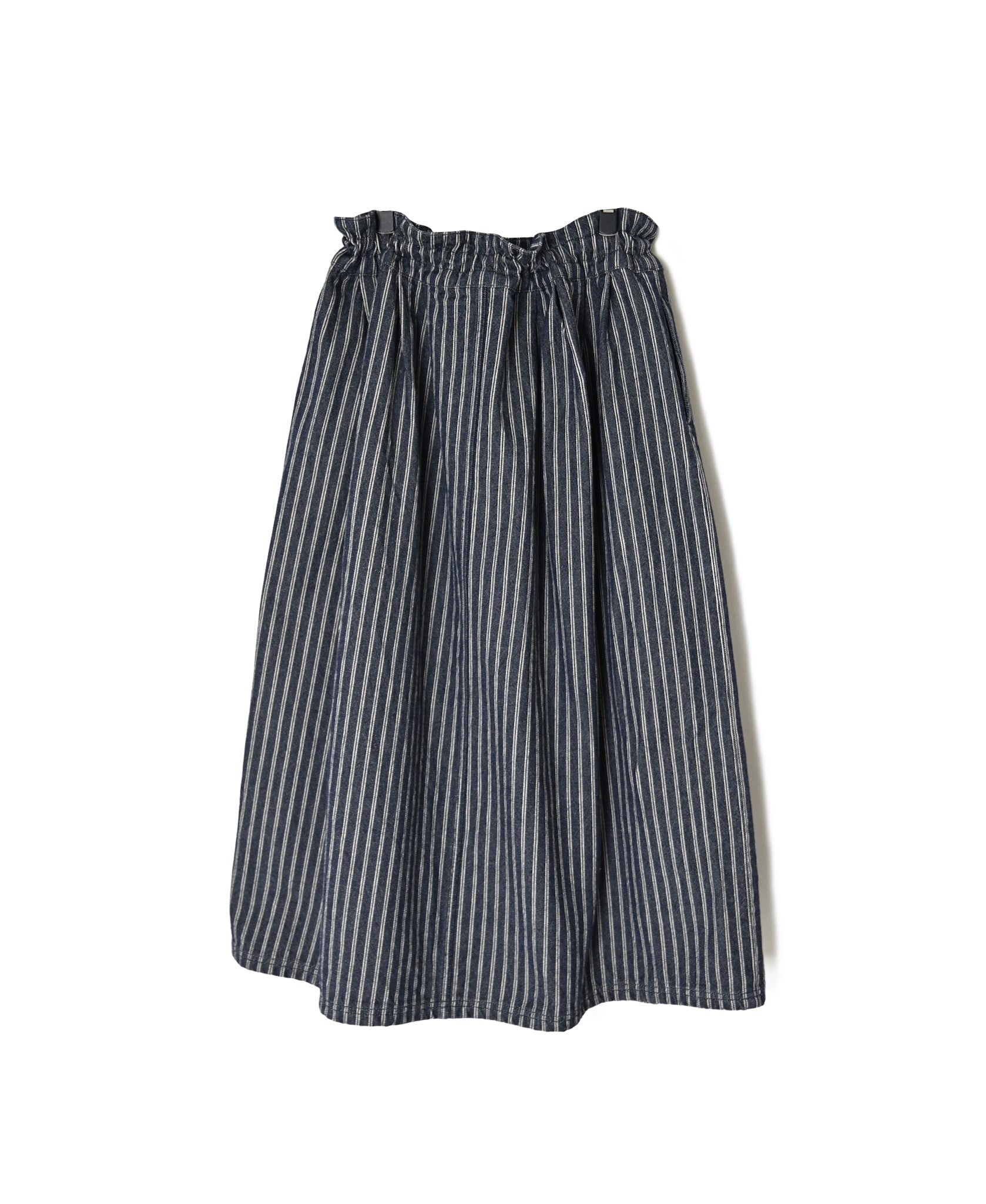 ISNAM2663W YARN DYED INDIGO 2STRIPE WASH PLEATED SKIRT