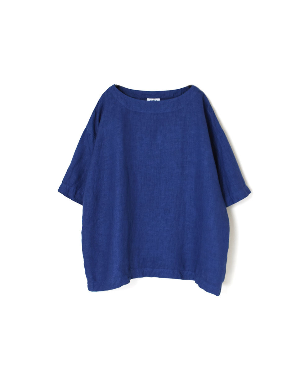 NAM1631LP LINEN PLAIN OVERDYE BOAT NECK S/SL SHIRT