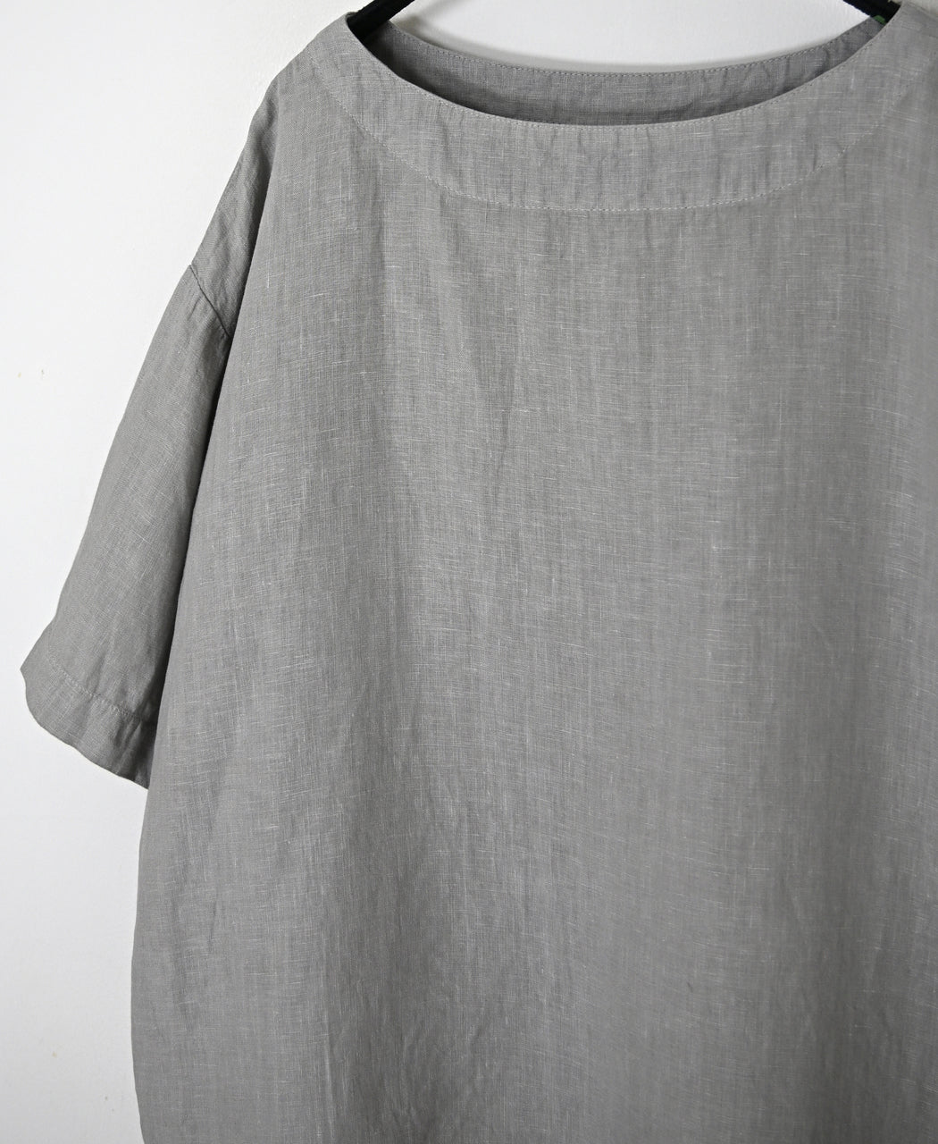 NAM1631LP LINEN PLAIN OVERDYE BOAT NECK S/SL SHIRT