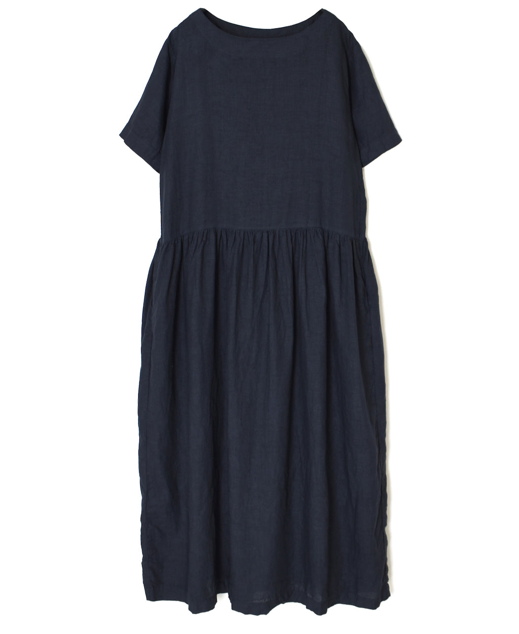 NAM1632LP LINEN PLAIN OVERDYE BOAT NECK S/SL ONE-PIECE