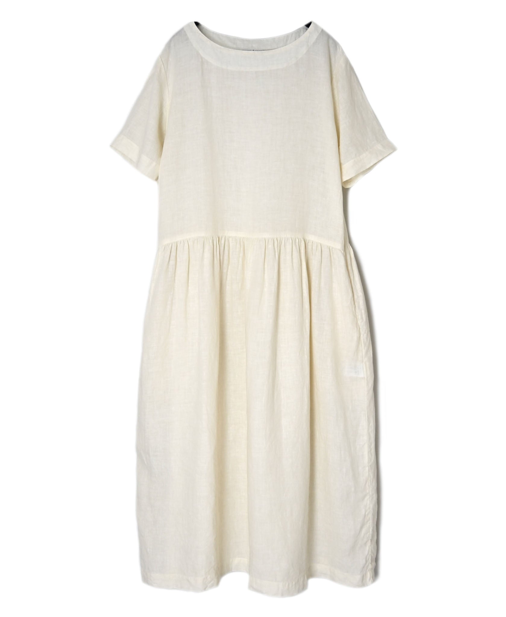 NAM1632LP LINEN PLAIN OVERDYE BOAT NECK S/SL ONE-PIECE