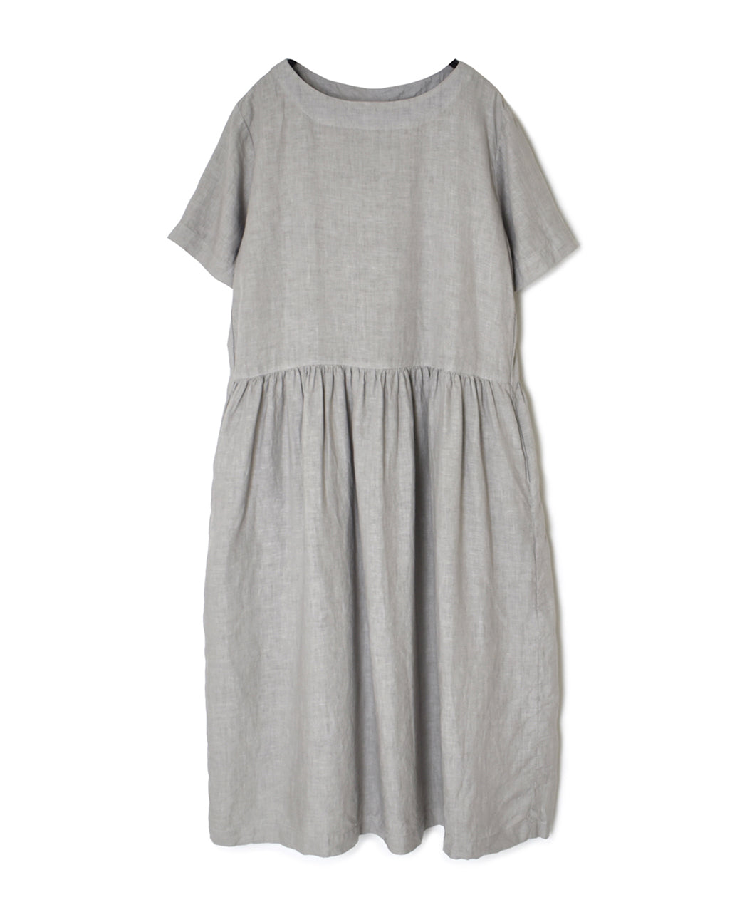 NAM1632LP LINEN PLAIN OVERDYE BOAT NECK S/SL ONE-PIECE