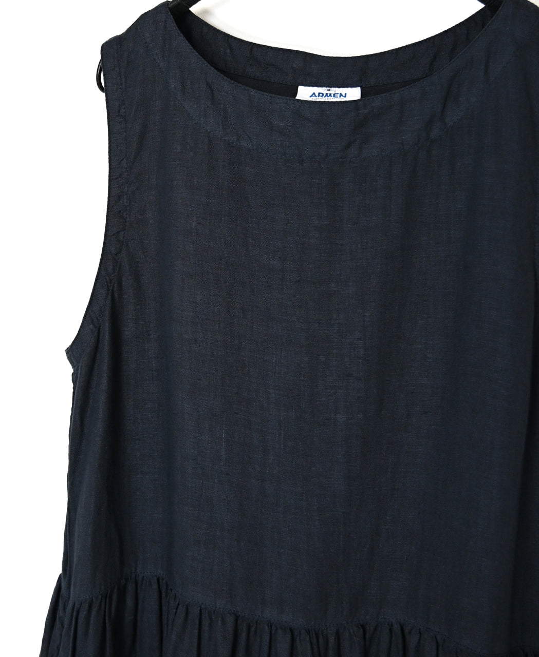 NAM1633LP LINEN PLAIN (OVERDYE) BOAT NECK NO/SL ONE-PIECE