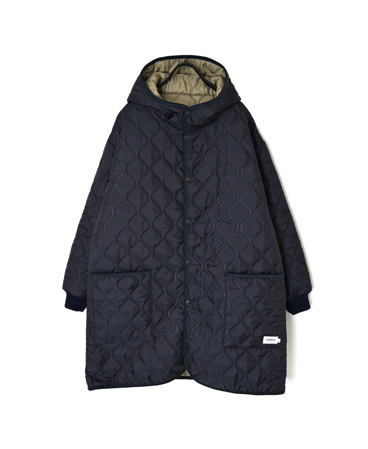 NAM2562PP PLAIN POLYESTER×PLAIN POLYESTER OVERSIZED MID-LENGTH HOODED COAT WITH RIBBED CUFF