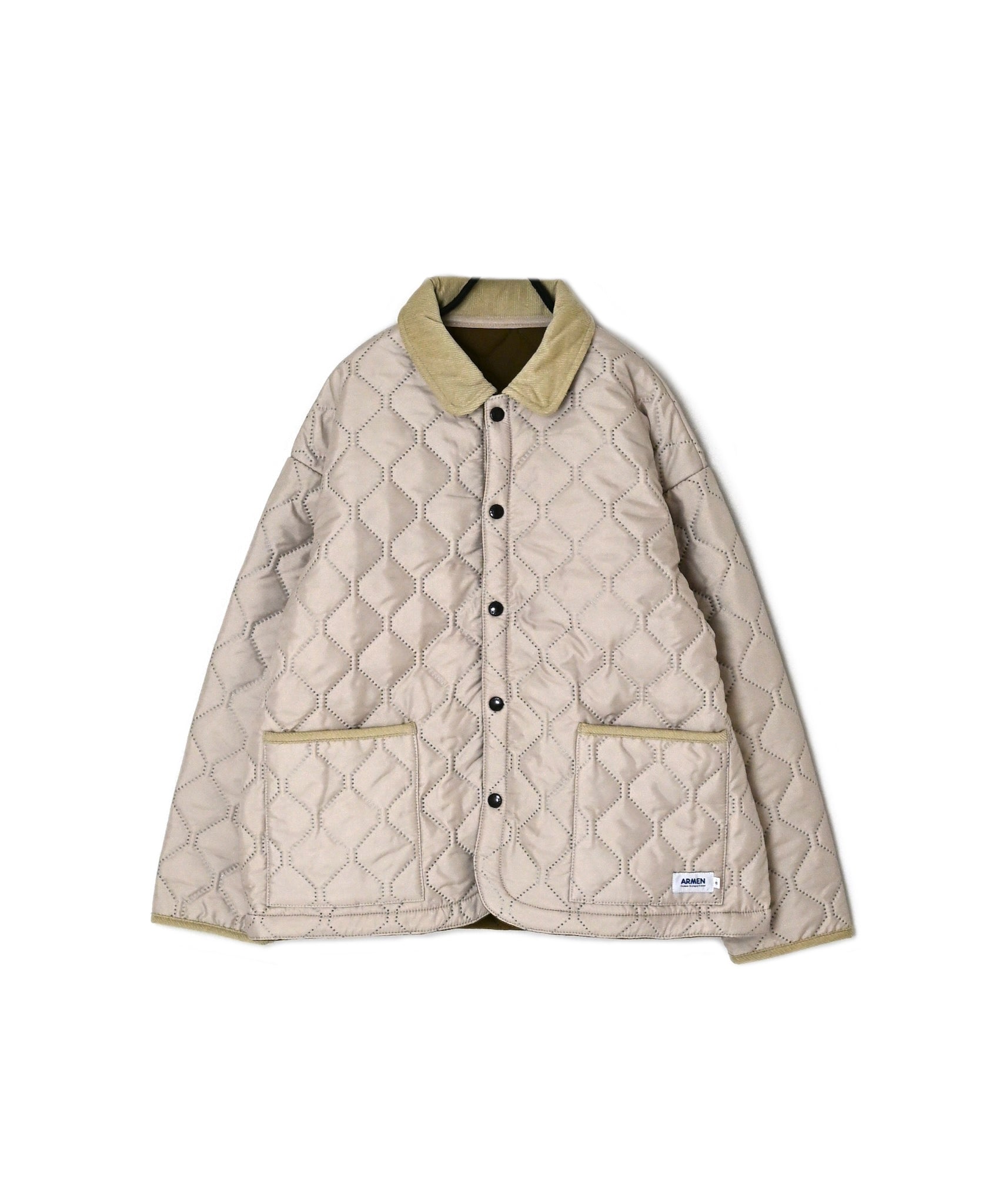NAM2661 POLYESTER × FLEECE HEAT QUILT OVERSIZED STAND FALL COLLAR JACKET