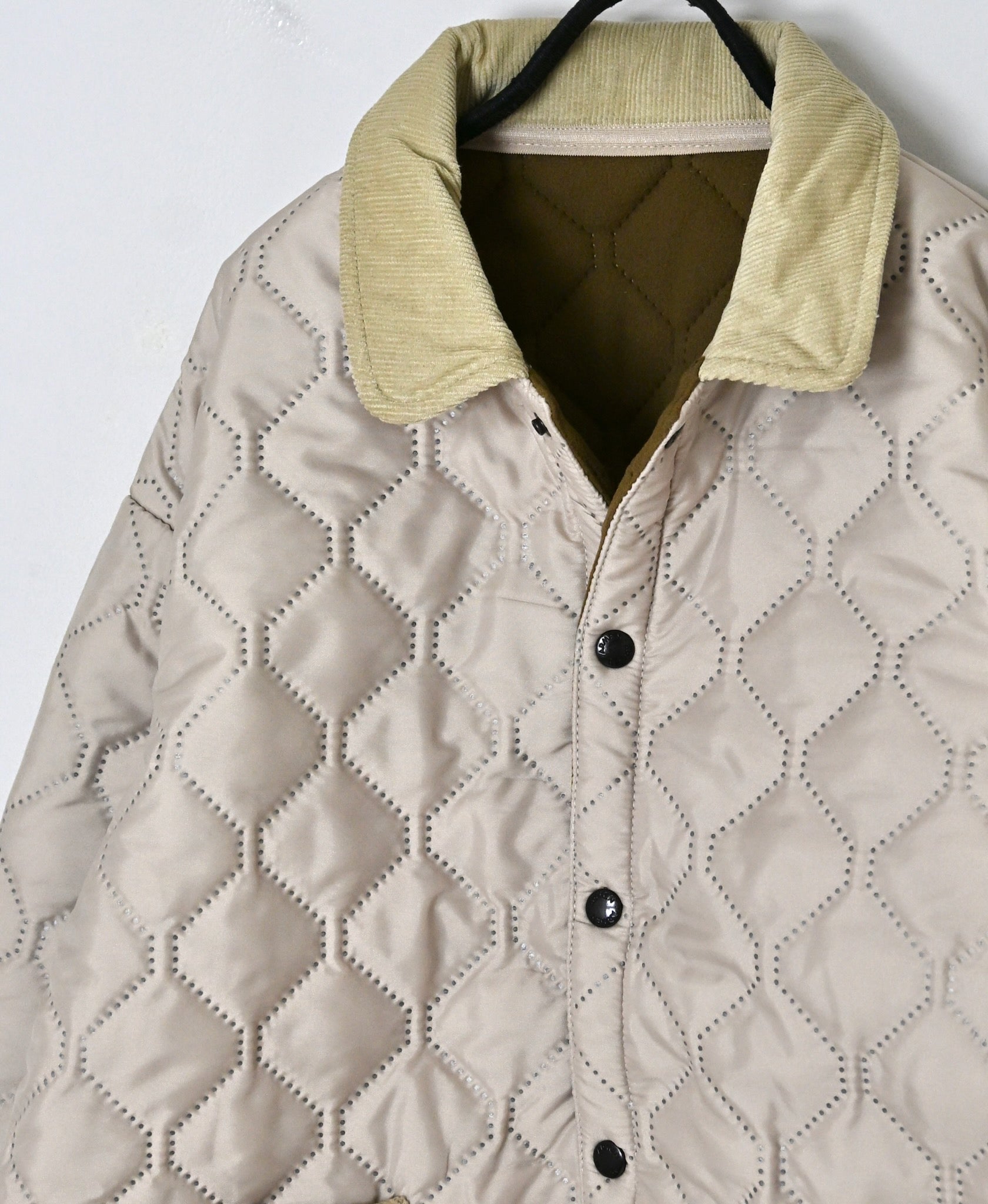 NAM2661 POLYESTER × FLEECE HEAT QUILT OVERSIZED STAND FALL COLLAR JACKET