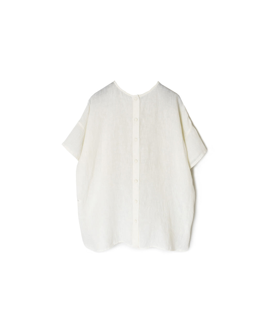NMDS25242 80s POWER LOOM LINEN PLAIN BACK OPENING CREW-NECK S/SL EMB SHIRT