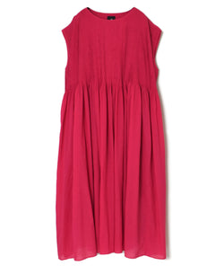 NMDS25312 80s ORGANIC COTTON VOILE PLAIN MINI PINTUCK F/SL DRESS WITH LINING