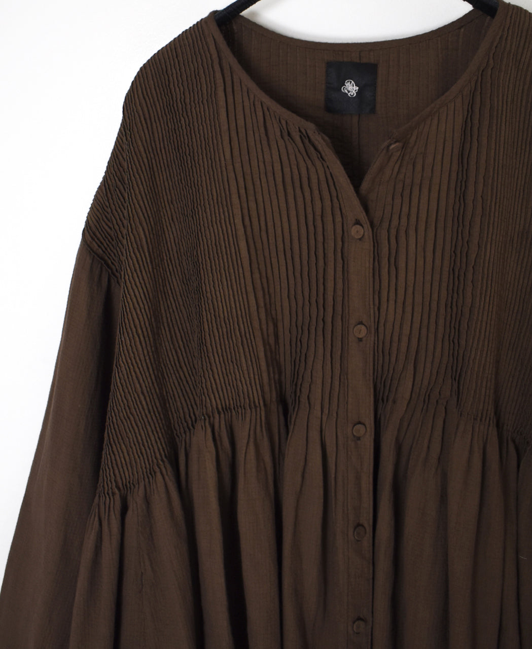 NMDS26233D 80s ORGANIC MICRO CHECK OVERDYE CREW-NECK BUTTON SHIRT WITH MINI PINTUCK