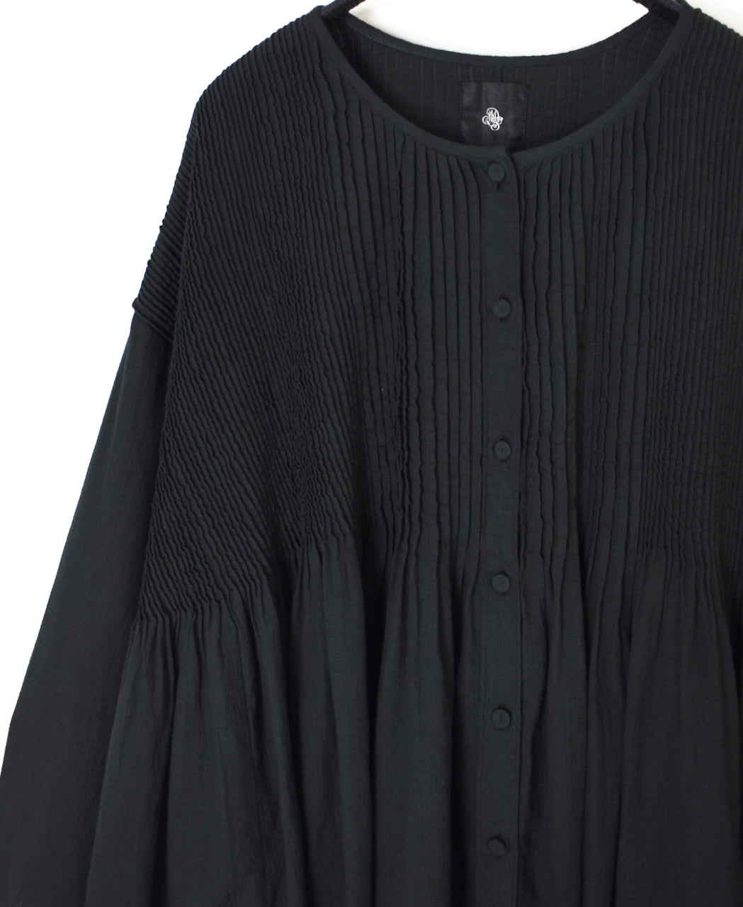 NMDS26233D 80s ORGANIC MICRO CHECK OVERDYE CREW-NECK BUTTON SHIRT WITH MINI PINTUCK