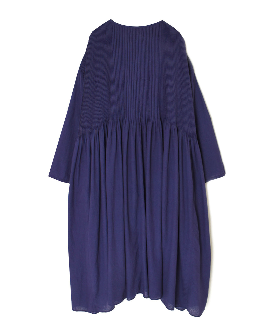 NMDS26234D 80s ORGANIC MICRO CHECK OVERDYE CREW-NECK BUTTON SHIRT MAXI DRESS WITH MINI PINTUCK