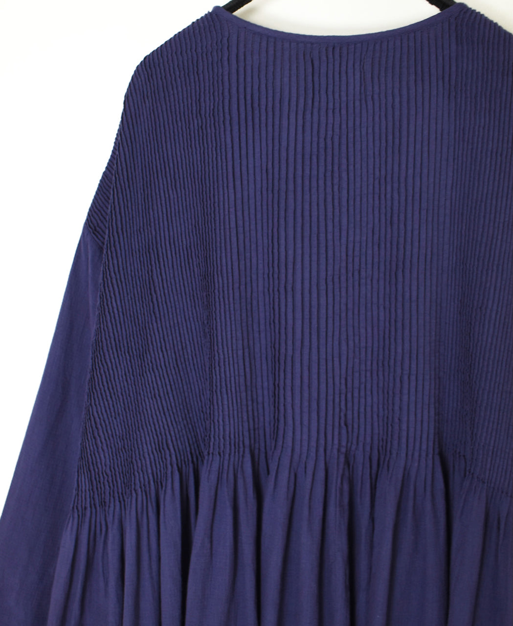 NMDS26234D 80s ORGANIC MICRO CHECK OVERDYE CREW-NECK BUTTON SHIRT MAXI DRESS WITH MINI PINTUCK